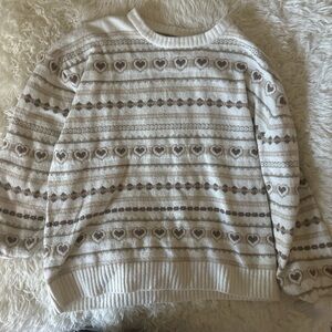 Cozy Heart Pattern Sweater - Cream and Brown